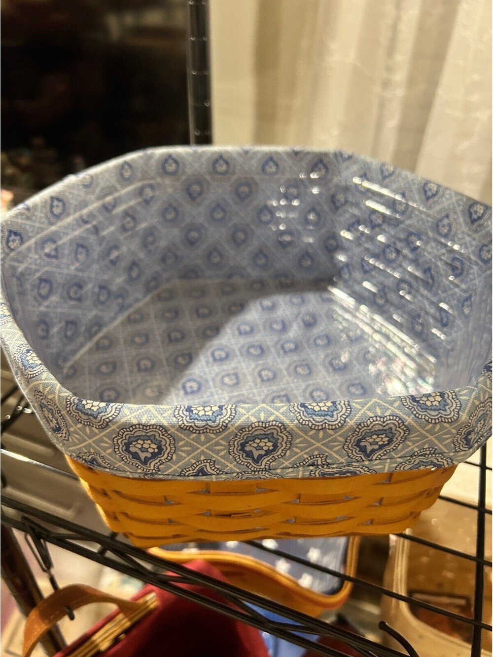 Longaberger Generations Octagonal Basket Blue Paisley Fabric Liner Protector